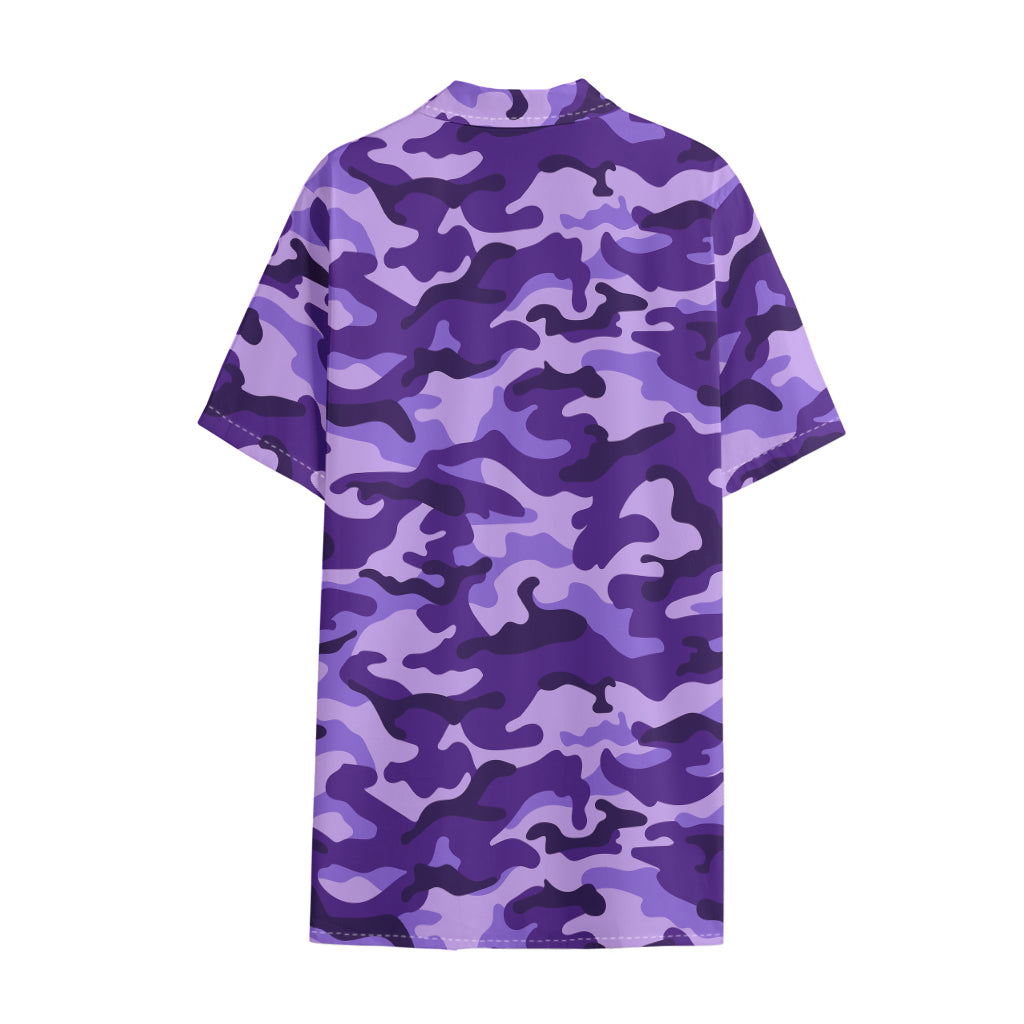 Purple Camouflage Print Cotton Hawaiian Shirt