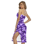 Purple Camouflage Print Cross Back Cami Dress