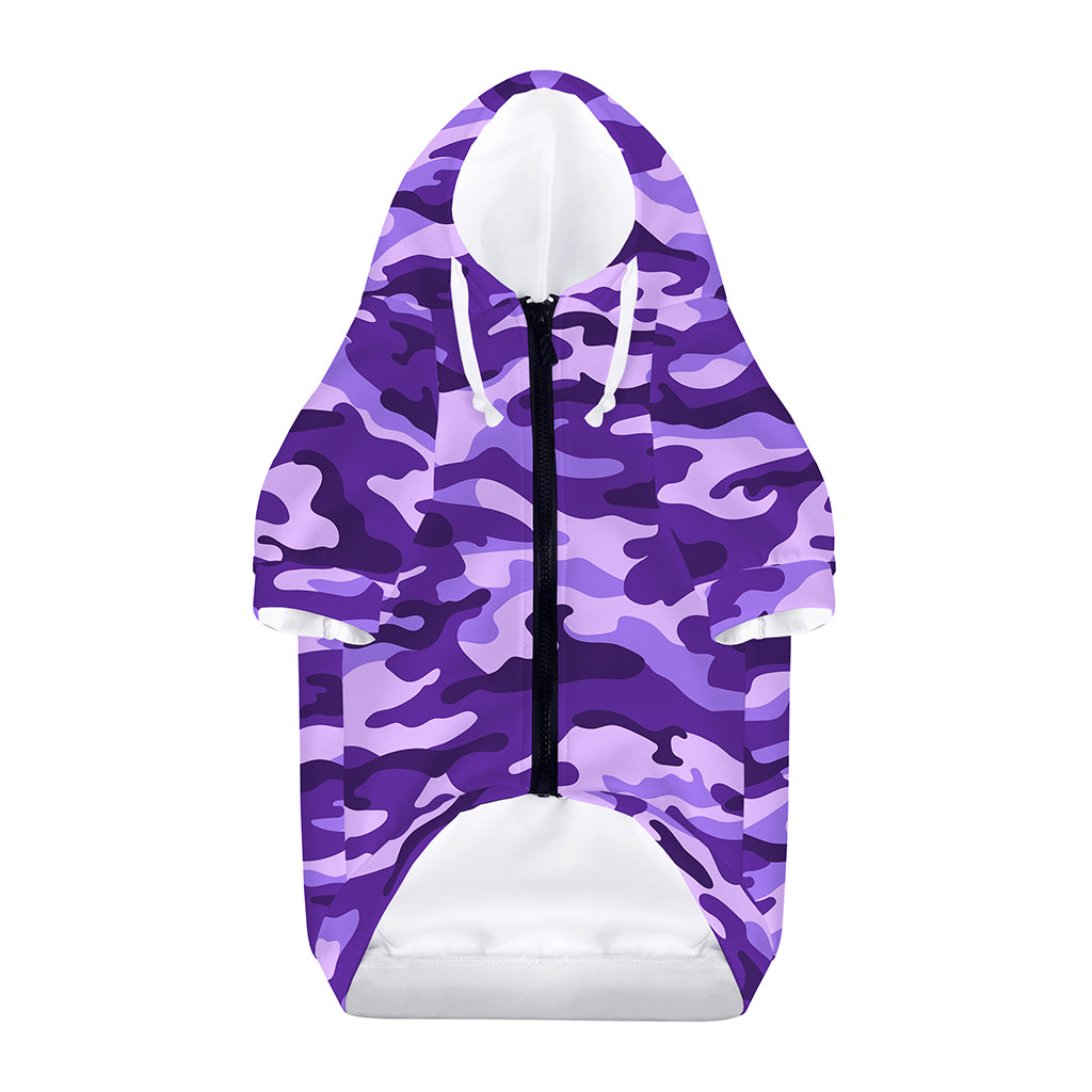 Purple Camouflage Print Dog Zip Up Hoodie