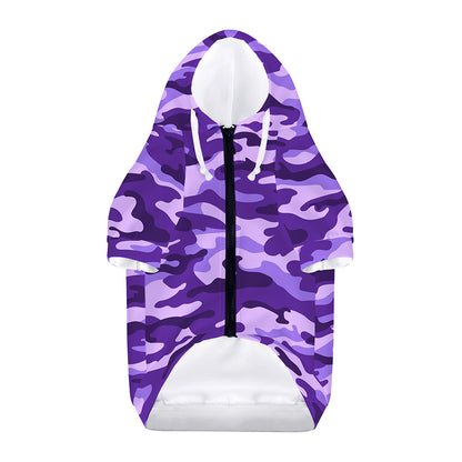 Purple Camouflage Print Dog Zip Up Hoodie