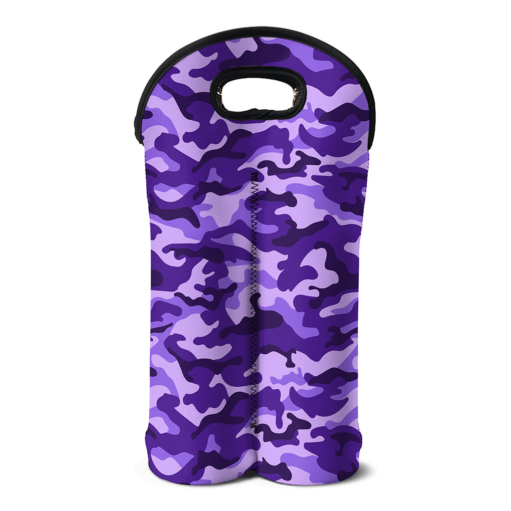 Purple Camouflage Print Double Neoprene Wine Tote