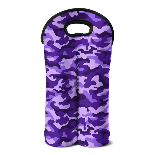 Purple Camouflage Print Double Neoprene Wine Tote