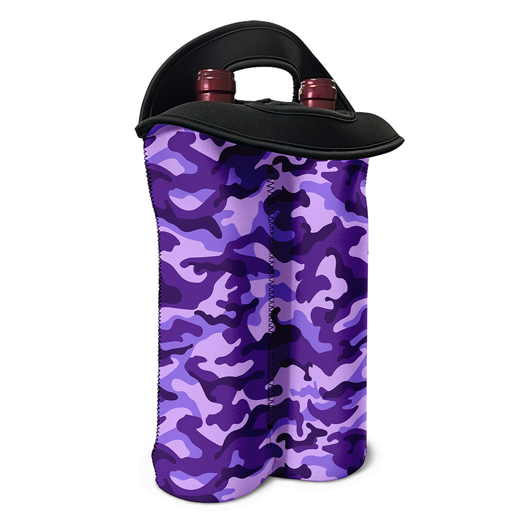 Purple Camouflage Print Double Neoprene Wine Tote