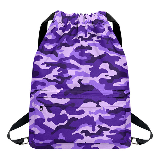 Purple Camouflage Print Drawstring Backpack