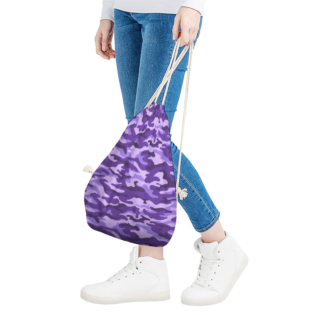 Purple Camouflage Print Drawstring Bag