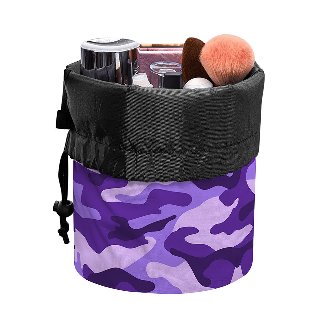 Purple Camouflage Print Drawstring Makeup Bag