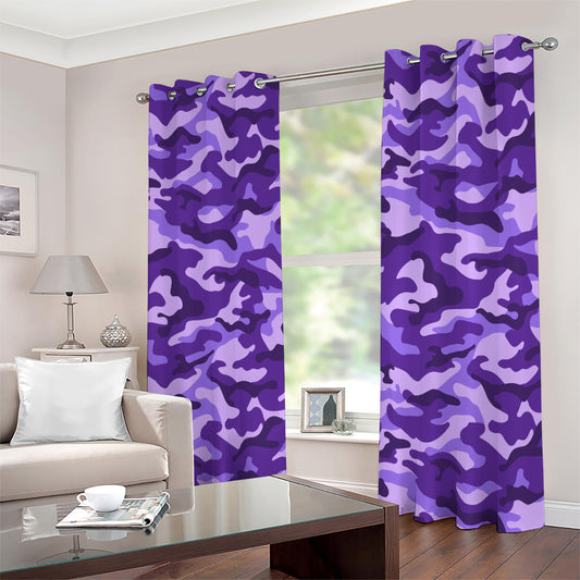 Purple Camouflage Print Extra Wide Grommet Curtains