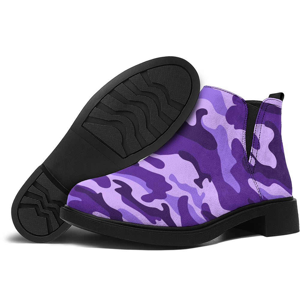 Purple Camouflage Print Flat Ankle Boots
