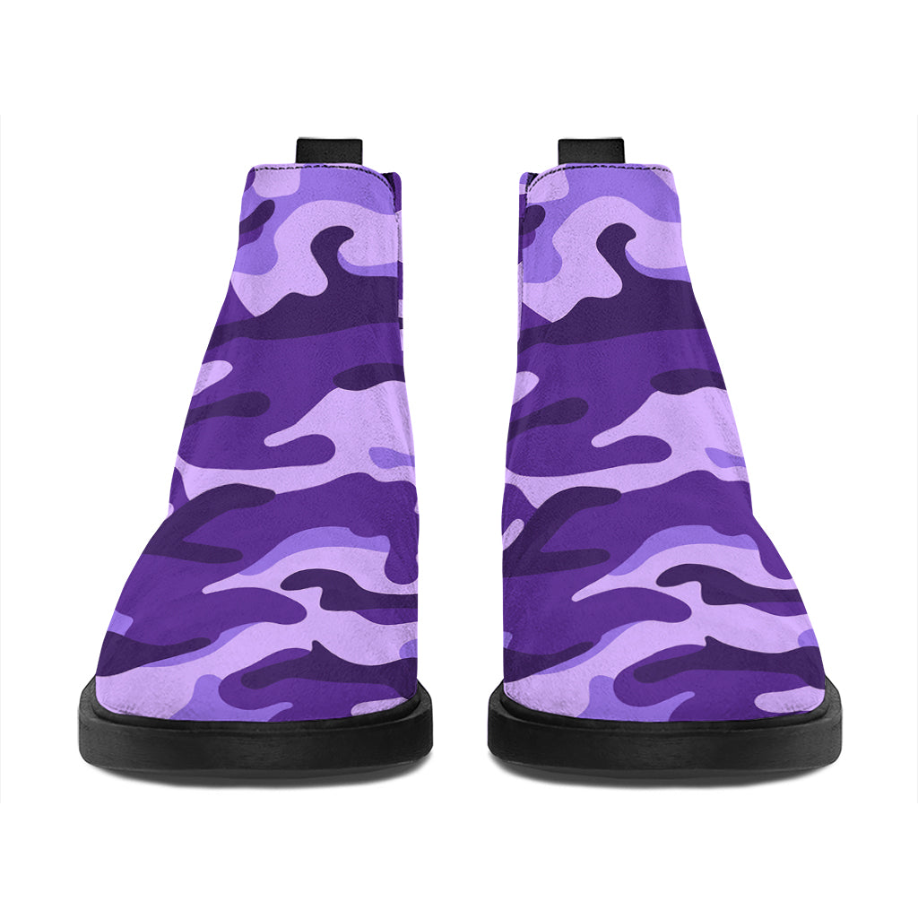 Purple Camouflage Print Flat Ankle Boots