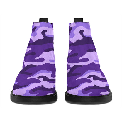 Purple Camouflage Print Flat Ankle Boots