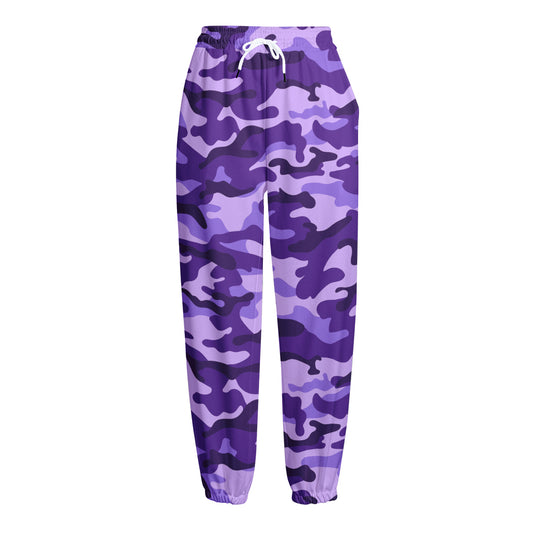 Purple Camouflage Print Fleece Lined Knit Pants