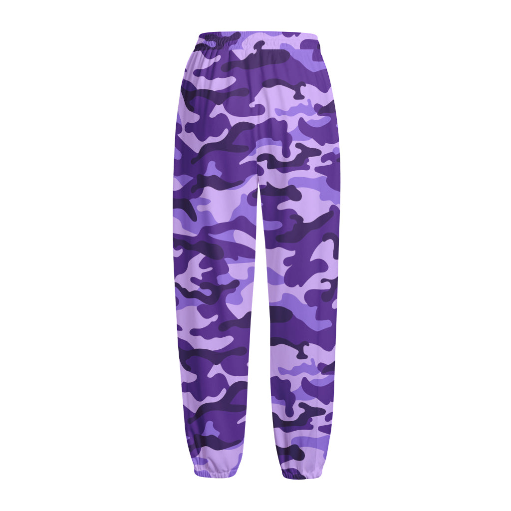 Purple Camouflage Print Fleece Lined Knit Pants