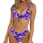 Purple Camouflage Print Front Bow Tie Bikini