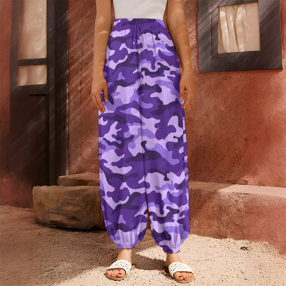 Purple Camouflage Print Harem Pants