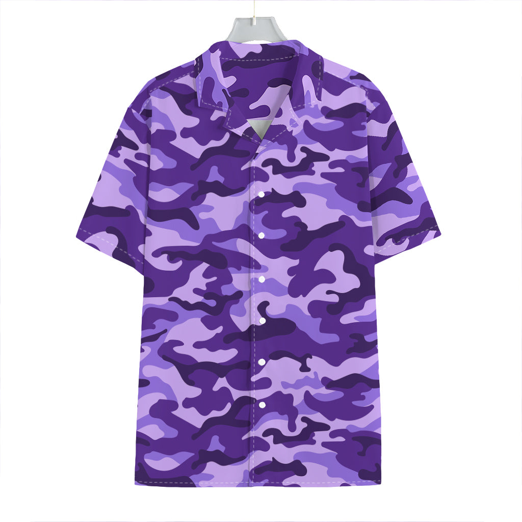 Purple Camouflage Print Hawaiian Shirt