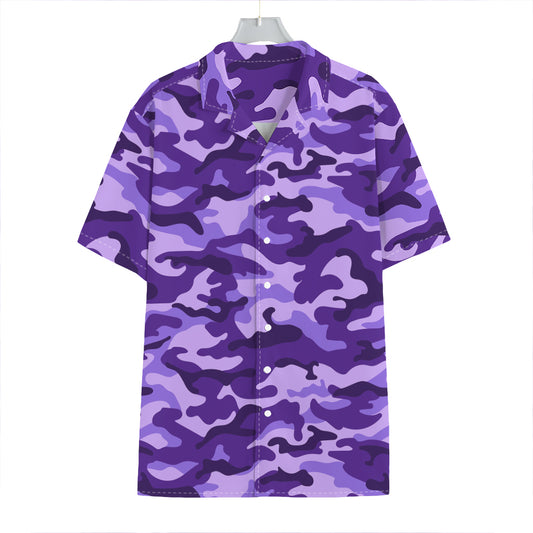 Purple Camouflage Print Hawaiian Shirt