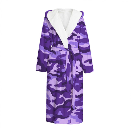 Purple Camouflage Print Hooded Bathrobe