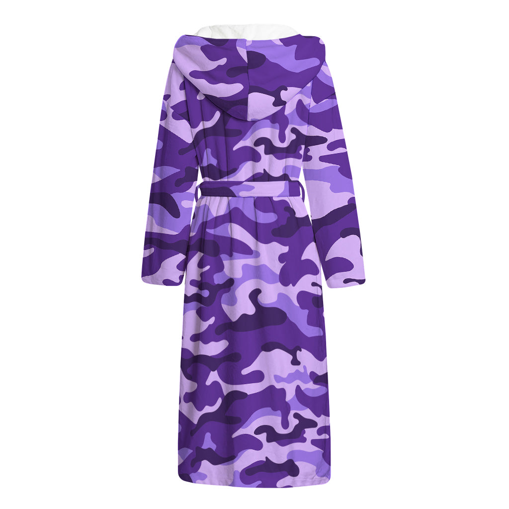 Purple Camouflage Print Hooded Bathrobe
