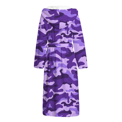 Purple Camouflage Print Hooded Bathrobe