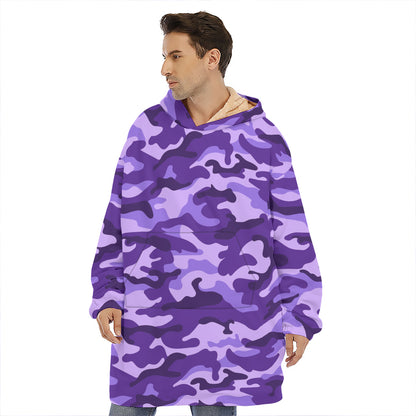Purple Camouflage Print Hoodie Blanket