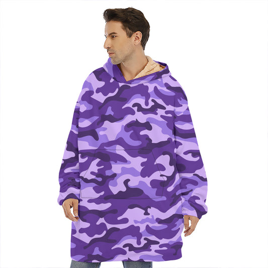 Purple Camouflage Print Hoodie Blanket