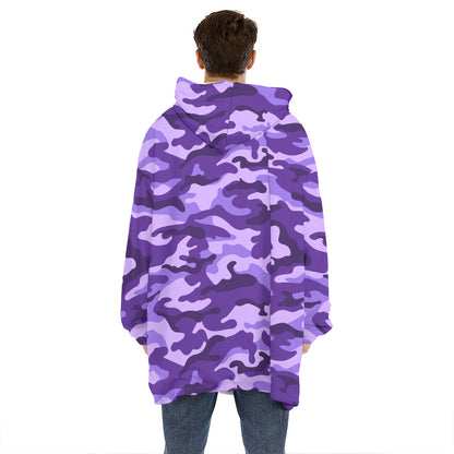 Purple Camouflage Print Hoodie Blanket