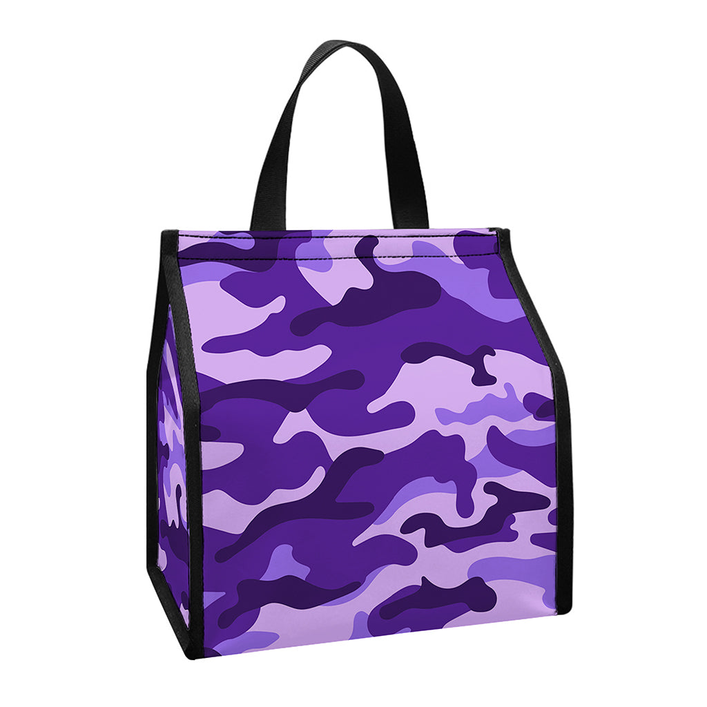 Purple Camouflage Print Insulated Lunch Tote