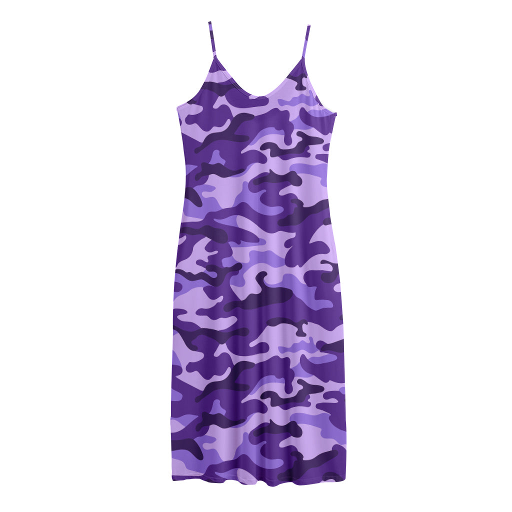 Purple Camouflage Print Jersey Midi Cami Dress