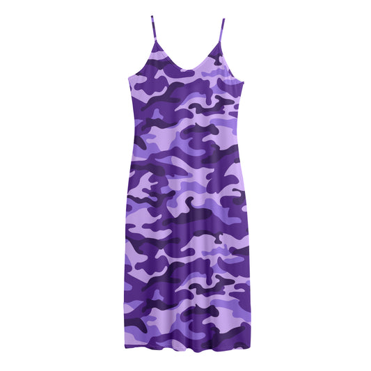 Purple Camouflage Print Jersey Midi Cami Dress