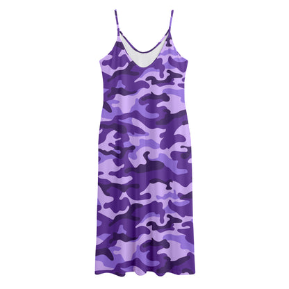Purple Camouflage Print Jersey Midi Cami Dress