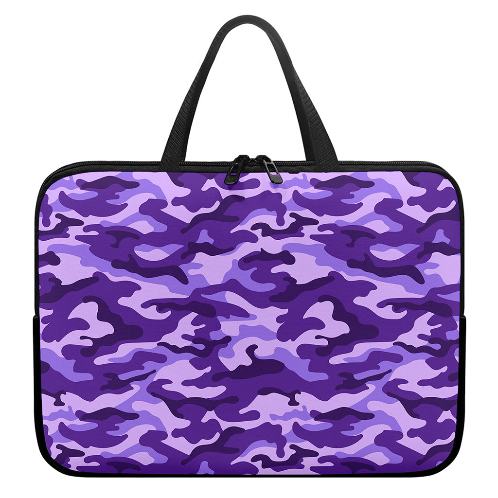 Purple Camouflage Print Laptop Sleeve With Handle