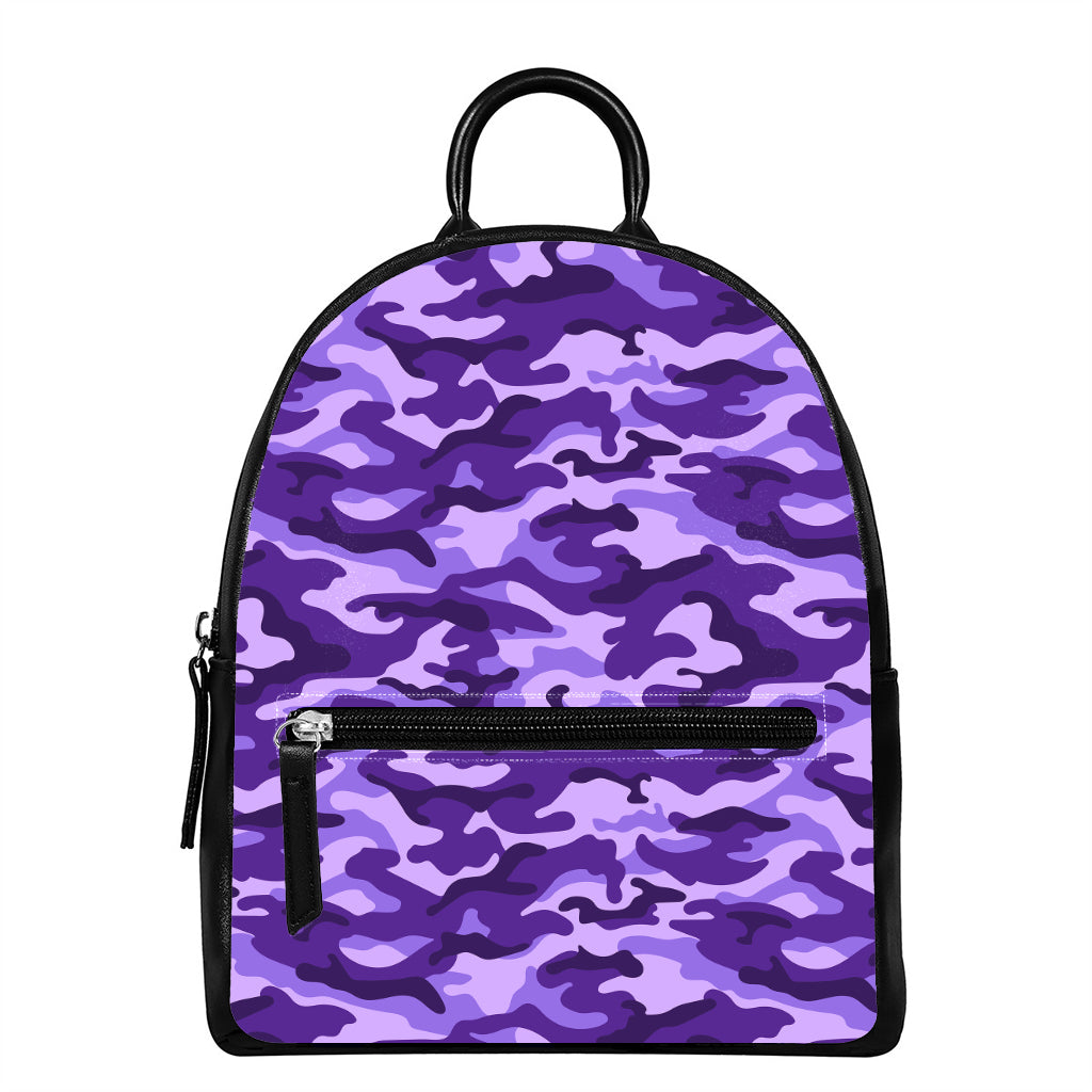 Purple Camouflage Print Leather Backpack