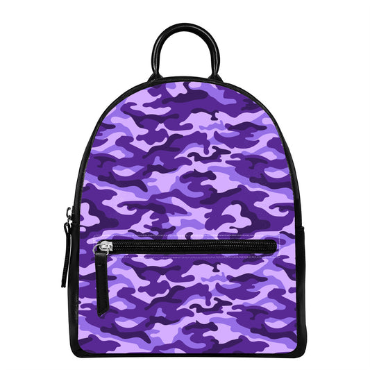 Purple Camouflage Print Leather Backpack