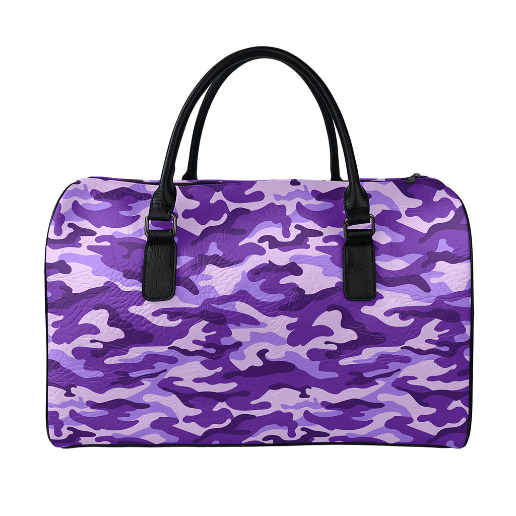 Purple Camouflage Print Leather Duffle Bag