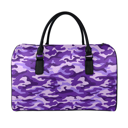 Purple Camouflage Print Leather Duffle Bag