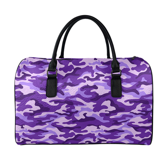 Purple Camouflage Print Leather Duffle Bag