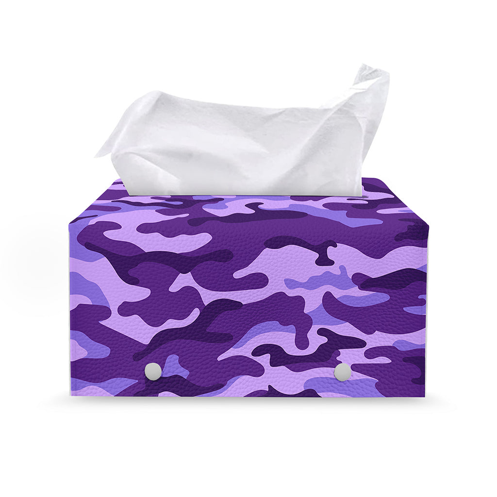 Purple Camouflage Print Leather Tissue Box Cover