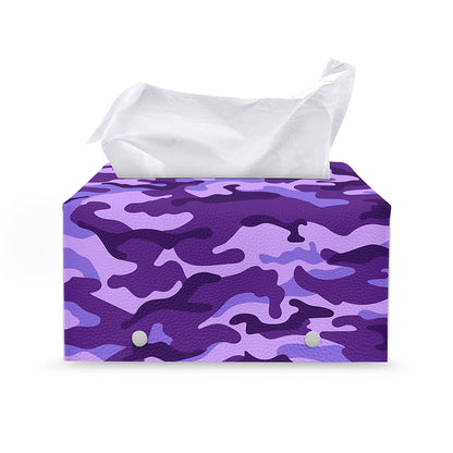 Purple Camouflage Print Leather Tissue Box Cover