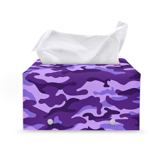 Purple Camouflage Print Leather Tissue Box Cover
