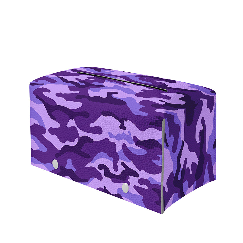 Purple Camouflage Print Leather Tissue Box Cover