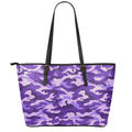 Purple Camouflage Print Leather Tote Bag With Zipper