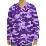 Purple Camouflage Print Long Sleeve Baseball Jersey