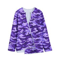 Purple Camouflage Print Long Sleeve Short Coat