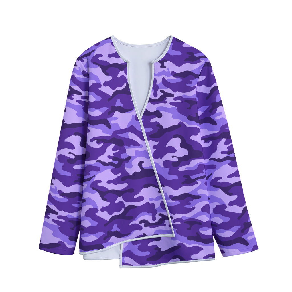 Purple Camouflage Print Long Sleeve Short Coat
