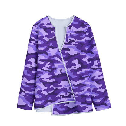 Purple Camouflage Print Long Sleeve Short Coat