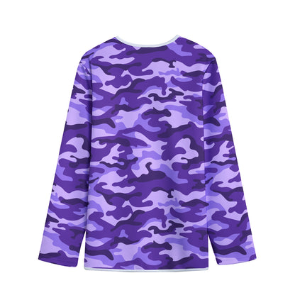 Purple Camouflage Print Long Sleeve Short Coat