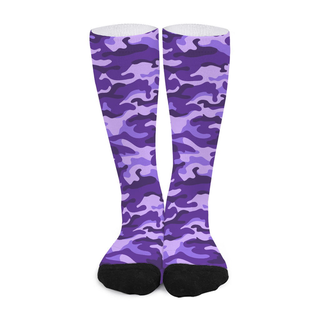 Purple Camouflage Print Long Socks