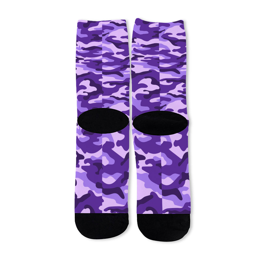Purple Camouflage Print Long Socks