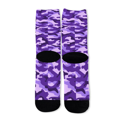 Purple Camouflage Print Long Socks
