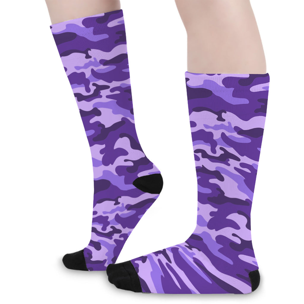 Purple Camouflage Print Long Socks